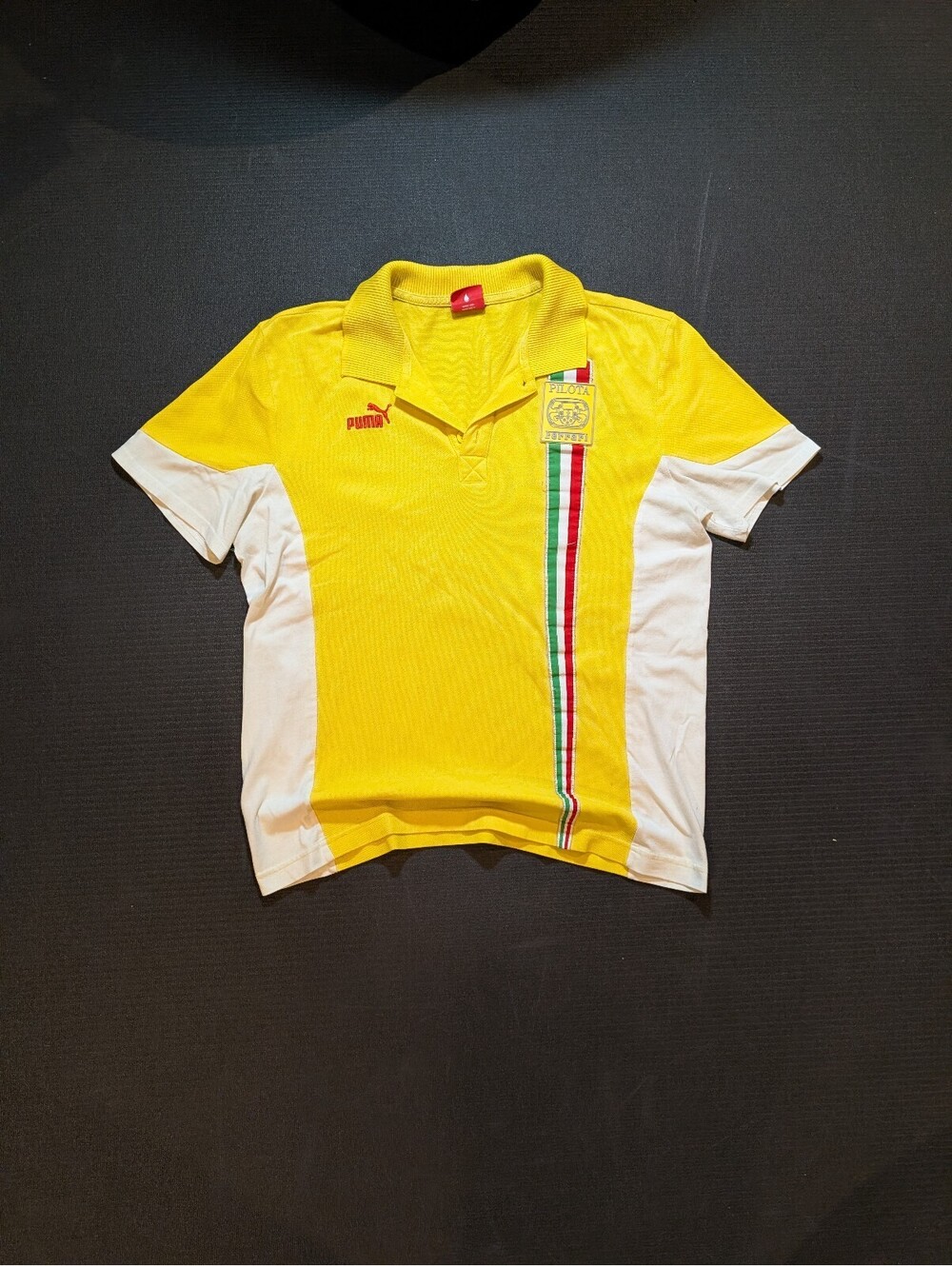 SUPER RARE VINTAGE Puma Ferrari Corso Pilota Polo Mens M Yellow Flag Racing F1